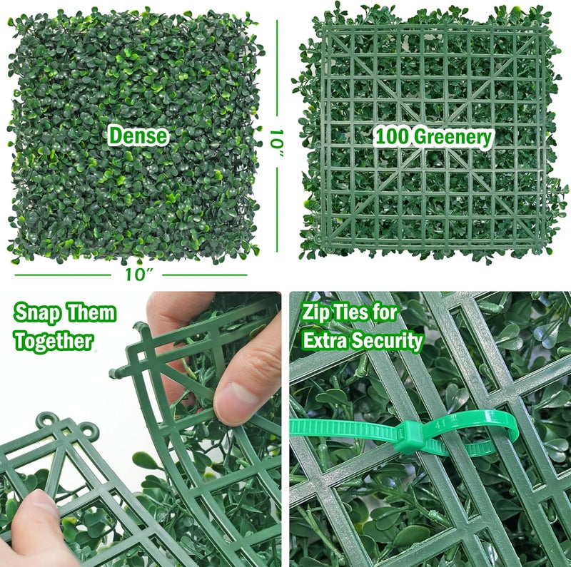 BCBLF 10x10Inch 10Pcs Grass Wall Panels, 4 Layers UV-Anti Boxwood Greenery Hedge with 50 Zip Ties, No Odor Artificial Fake Grass Backdrop Indoor Outdoor Privacy, Birthday Wedding Decor, 7 SQ FT - Image 2